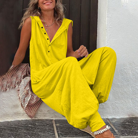 New Button Hooded Sleeveless Jumpsuit - Sculptify™