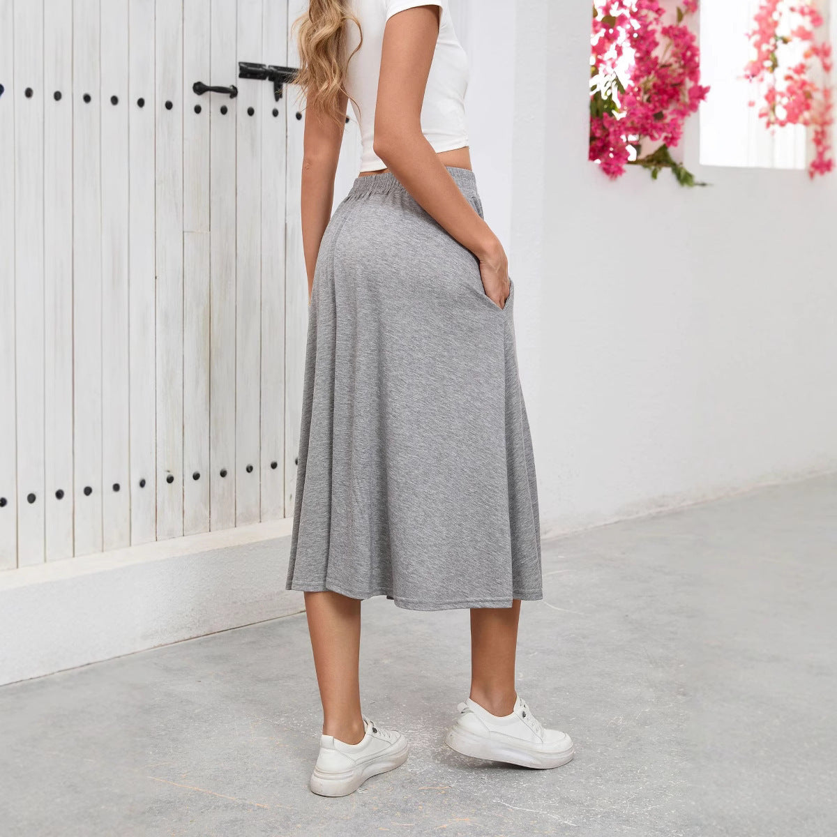 Modern High-Waist Flowy Draped Skirt