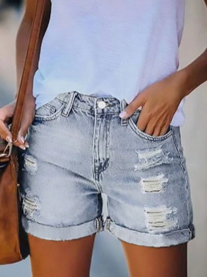 Trendy Distressed Stretch Jean Shorts