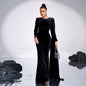 Velvet Round Neck Long Sleeve Rhinestone Evening Dress - Sculptify™