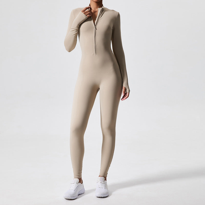 Long Sleeve Outdoor Sports Jumpsuit Workout Clothes Zipper Training Skinny Hip Raise Yoga Clothes - Sculptify™