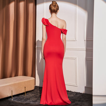 High-end Slant Shoulder Slimming Long Dress - Sculptify™