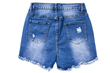 Casual Ripped Mid-High Rise Jean Shorts