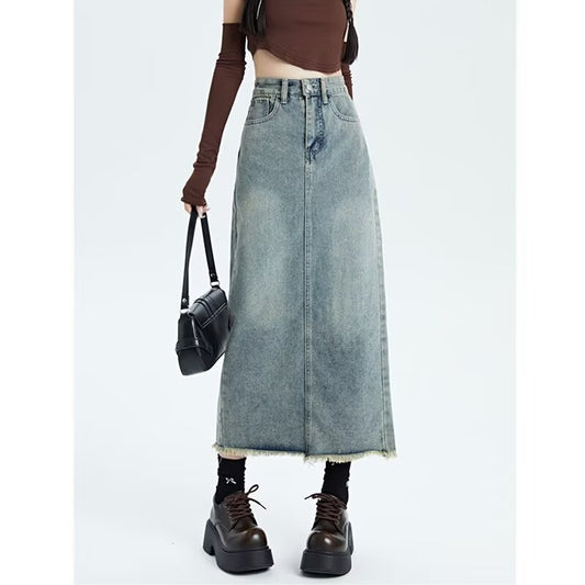 Chic Retro Tassel Denim Skirt