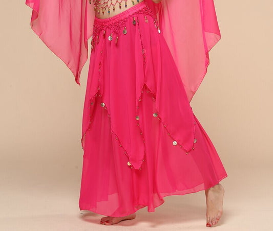 Stage-Ready Coin Hanging Chiffon Skirt