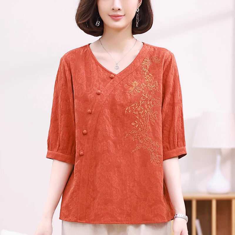 Short Sleeve T-shirt Women's Summer Cotton And Linen Chinese Style Top  Short sleeve t-shirts Sculptify™