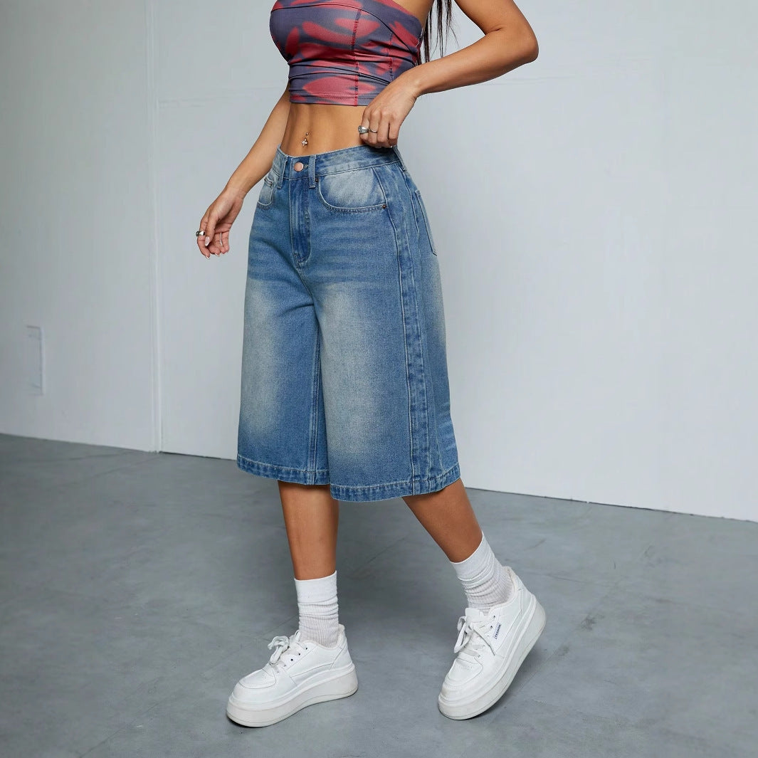 Stylish Loose Wide-Leg Jean Shorts