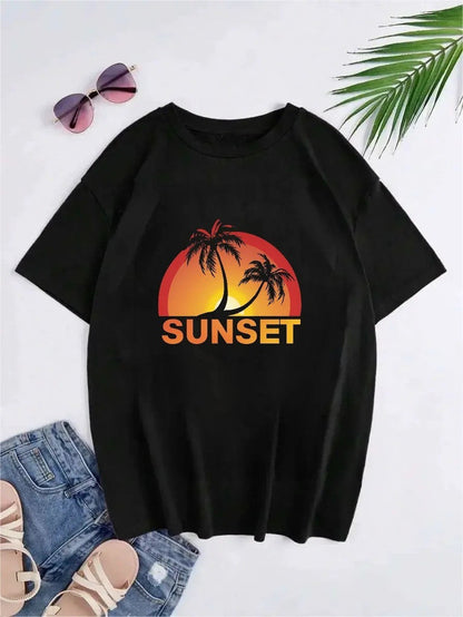Hong Kong Style Sunset Pattern Printed Short-sleeved T-shirt  Short sleeve t-shirts Sculptify™
