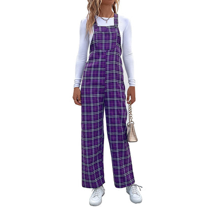 Plaid Spaghetti Straps Casual Jumpsuit Women's Clothing - Sculptify™
