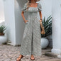 Square Collar Puff Sleeve Vacation Style Floral Jumpsuit - Sculptify™