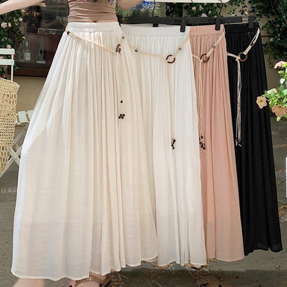 Timeless Vintage Pleated Belt Skirt