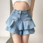 Classic Retro Double-Layer Denim Skirt