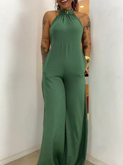 Green Halter-neck Backless Jumpsuit - Sculptify™