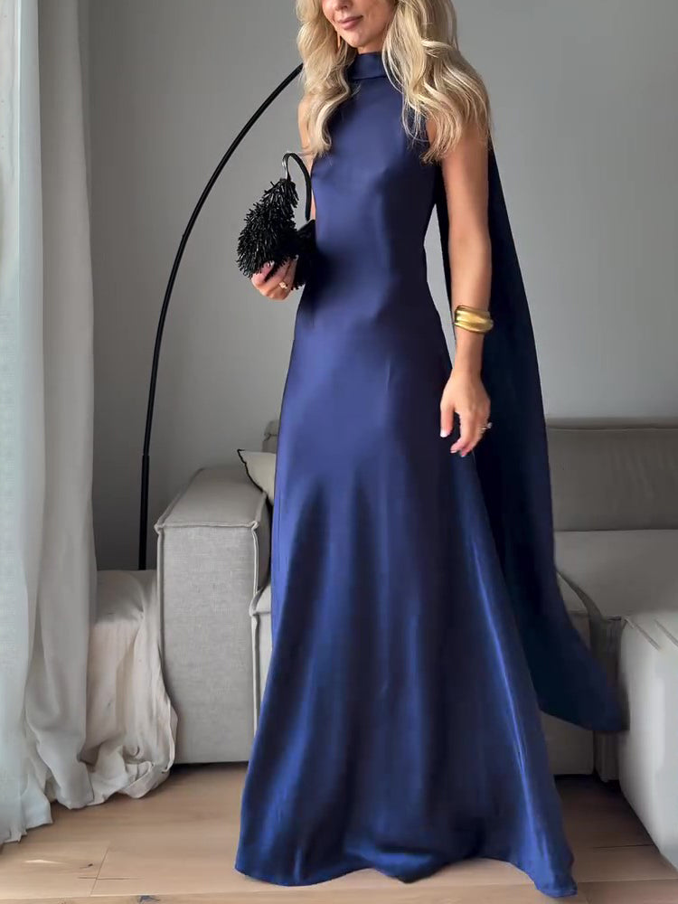 Royal Blue Satin Sleeveless Maxi Dress - Sculptify™