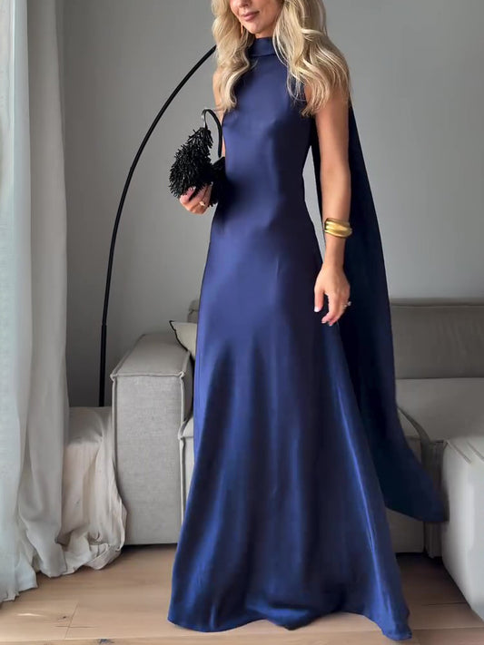 Royal Blue Satin Sleeveless Maxi Dress - Sculptify™