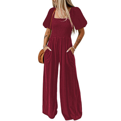 Women's Square Collar Short Sleeve Jumpsuit - Sculptify™