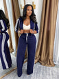 Womens Fashionable Casual Striped Outerwear Set  Sets Sculptify™