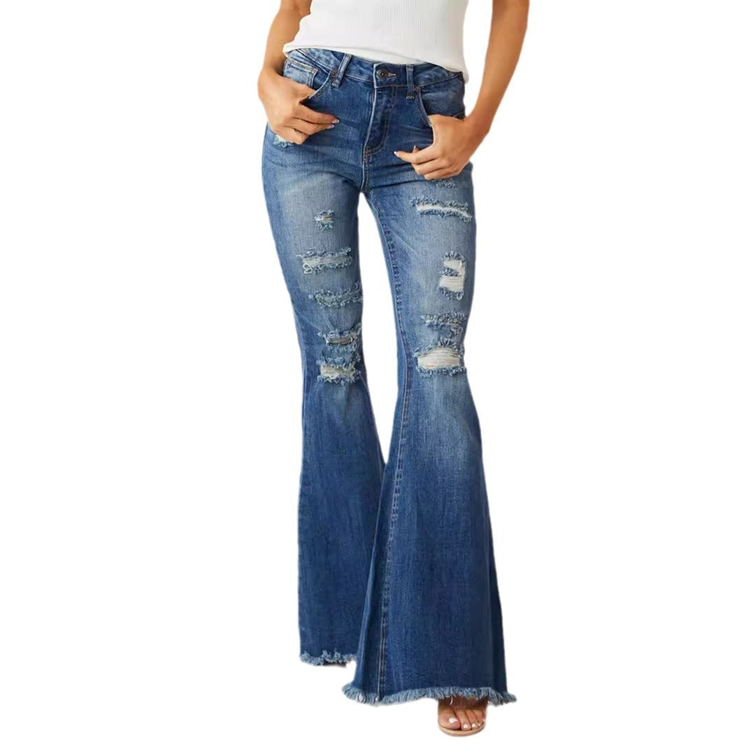 European Style Mid-Waist Flare Jeans
