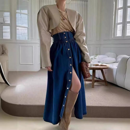 Chic Single-Breasted Slim Denim Skirt