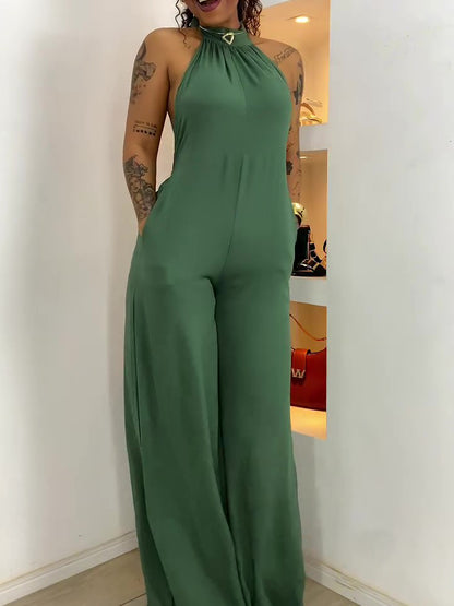 Green Halter-neck Backless Jumpsuit - Sculptify™