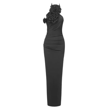 New Style White Ribbon Flower Halter Long High Sense Dress - Sculptify™