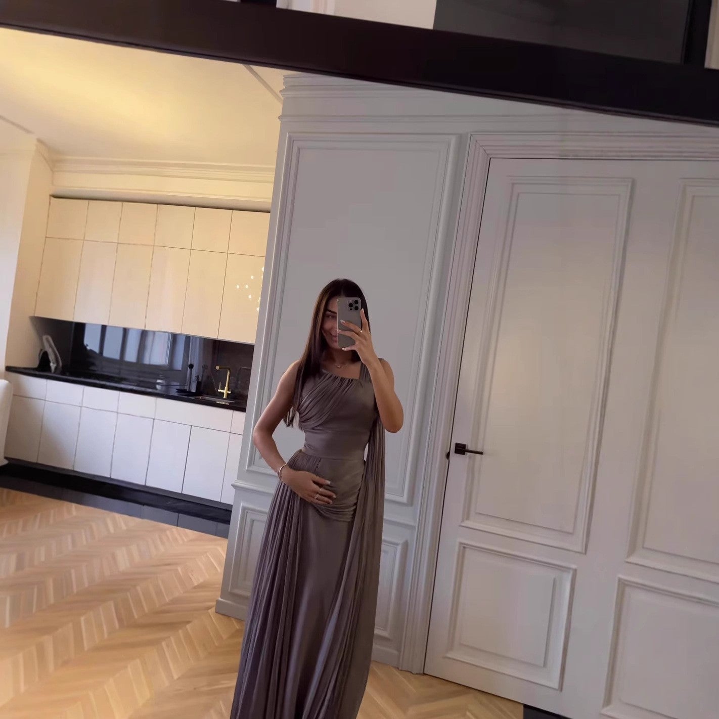 Pleated Ribbon Satin Evening Dress - Sculptify™