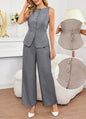 Sleeveless Top And Tie-waist Wide-leg Pants Set In French Style - Sculptify™