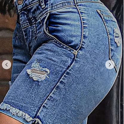 Trendy Plus Size Ripped Denim Shorts