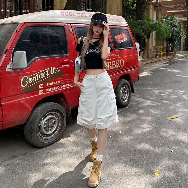 Casual Wide-Leg White Jean Shorts