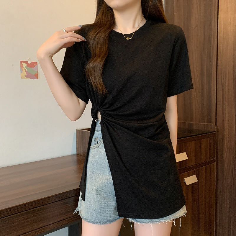 Cotton Irregular Split Short-sleeved T-shirt Women's Summer  Short sleeve t-shirts Sculptify™