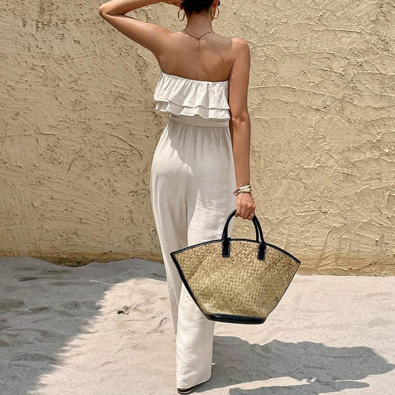Women's Summer Sleeveless Tube Top Jumpsuit Ruffled Tied Jumpsuit - Sculptify™