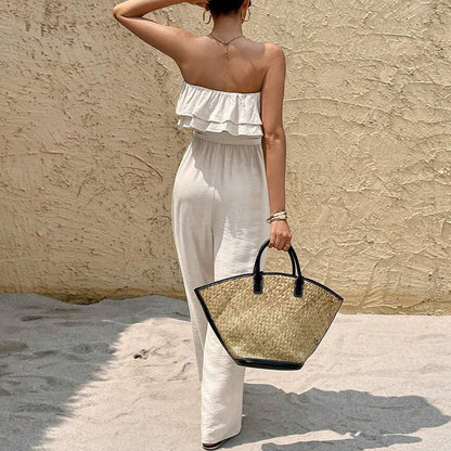 Women's Summer Sleeveless Tube Top Jumpsuit Ruffled Tied Jumpsuit - Sculptify™