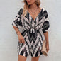 Women's Printed V-neck One-piece Sleeve Loose Jumpsuit - Sculptify™