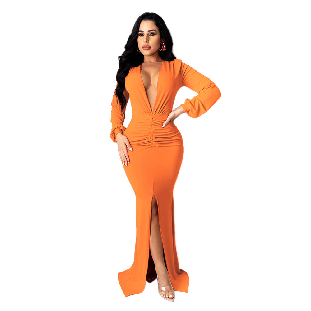 Women's Large V-neck Slim-fit Nightclub Evening Dress - Sculptify™