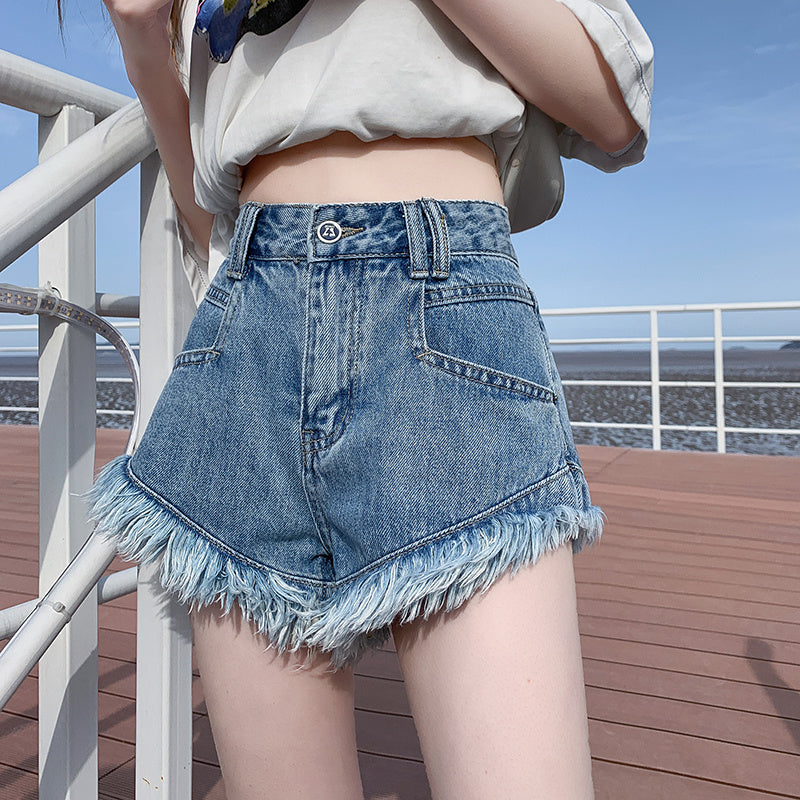 Trendy Summer Frayed Denim Shorts