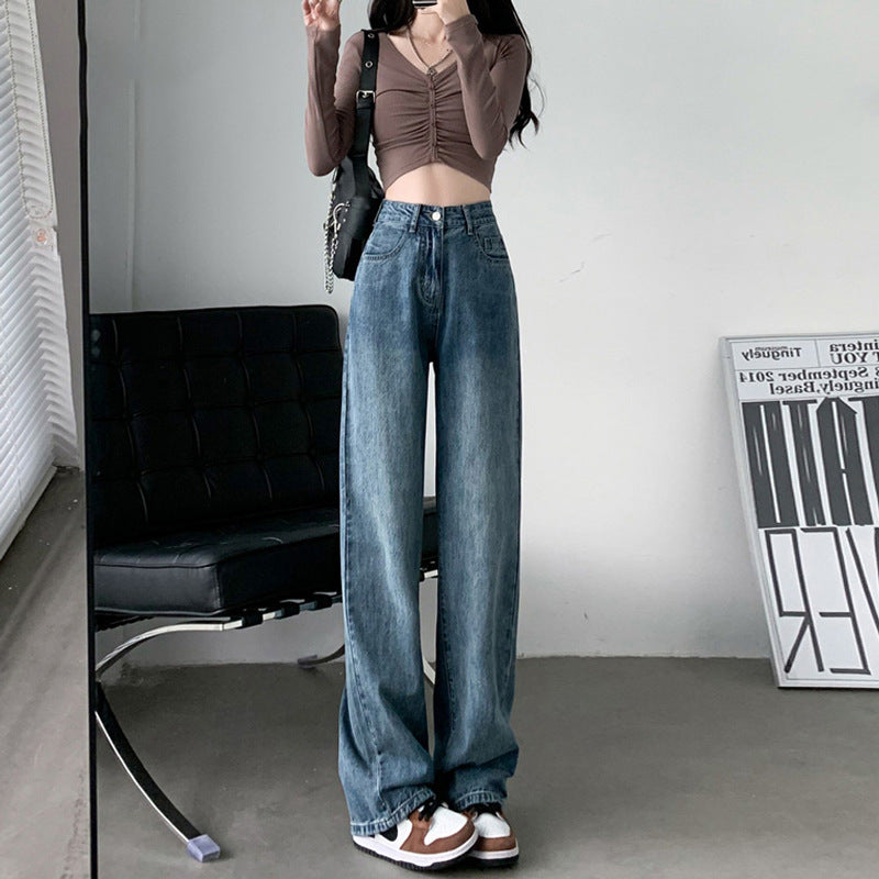 High Waist Draped Wide Leg Jeans