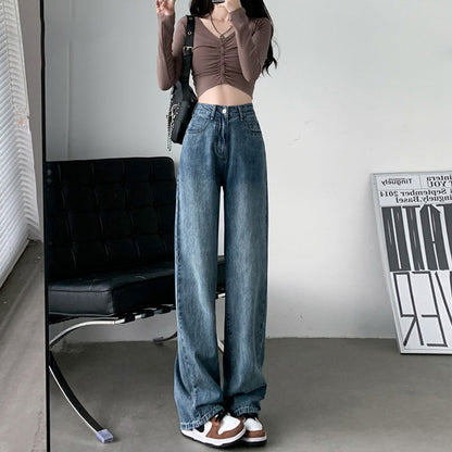 High Waist Draped Wide Leg Jeans