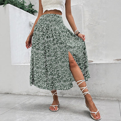 Elegant American Floral Split Midi Skirt