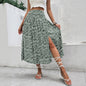 Elegant American Floral Split Midi Skirt