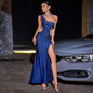 One-shoulder Elegant Rhinestone Split Party Evening Dress - Sculptify™