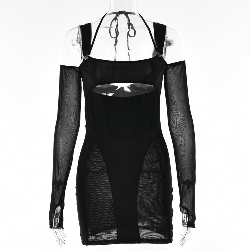 Women's Sling Tight Dress Fashion Backless Mesh See-through Hip Skirt - Sculptify™