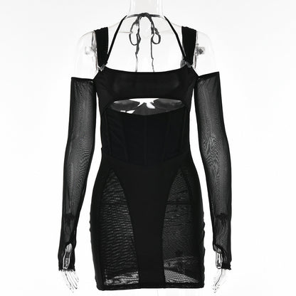 Women's Sling Tight Dress Fashion Backless Mesh See-through Hip Skirt - Sculptify™