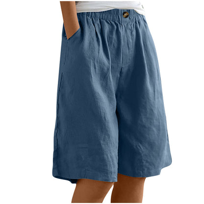 High-Waist Button & Elastic Shorts