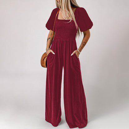 Women's Square Collar Short Sleeve Jumpsuit - Sculptify™