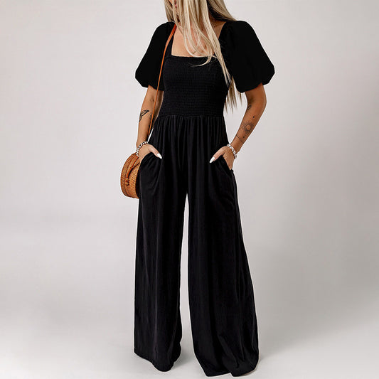 Women's Square Collar Short Sleeve Jumpsuit - Sculptify™