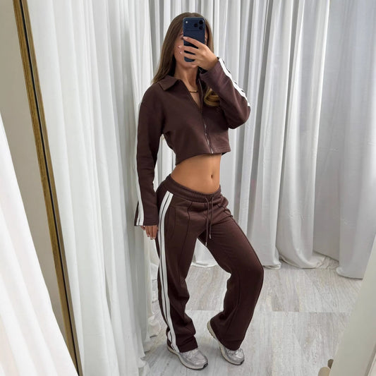Womens Casual Sportswear Set Sweatpants And A Lapel-top Blouse  Sets Sculptify™
