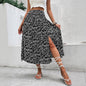 Elegant American Floral Split Midi Skirt