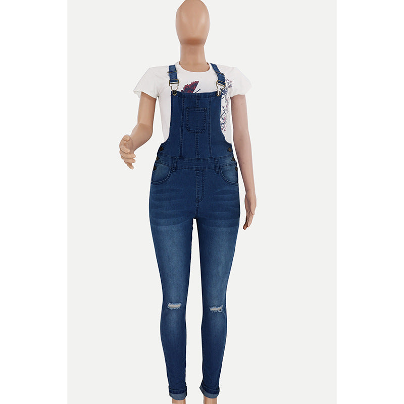 Womens Ripped Washed Denim Overalls - Sculptify™