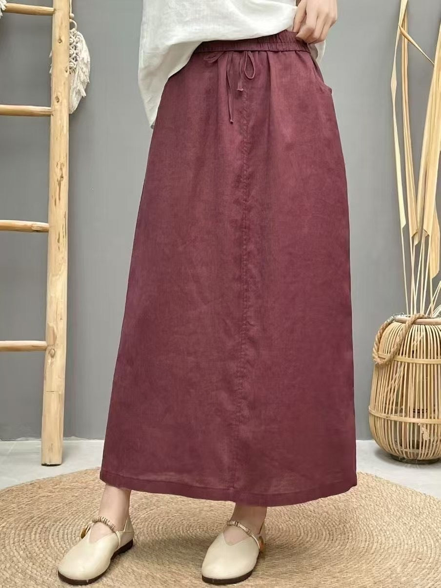 High-Waist Lace-Up Linen Pencil Skirt
