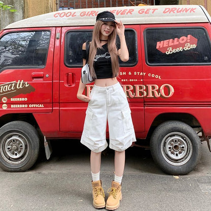 Casual Wide-Leg White Jean Shorts